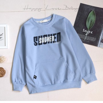 男大童 水藍青春男孩前口袋長袖上衣 秋冬童裝 大童上衣 大童長袖 男大童長袖 秋冬長袖 秋冬上衣