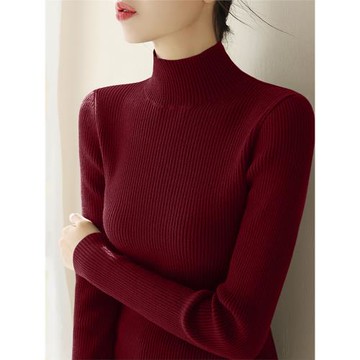 半高領保暖加絨加厚舒適針織衫冬季高級水貂絨一體長袖修身毛衣女