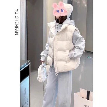 羽絨棉馬甲女款2025新款秋冬季坎肩外穿疊穿加絨衛衣套裝小個子