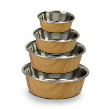 美國 Durapet® 木紋不銹鋼防滑寵物碗 (淺木紋) Woodgrain Bowl-Light Brown