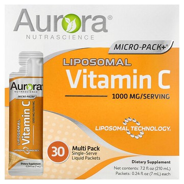 Aurora Nutrascience, Mega-Pack+®，脂質體維生素 C，30 包，每包 0.24 液量盎司（7 毫升）