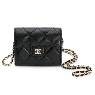 CHANEL 香奈兒 經典菱格 翻蓋迷你零錢鏈條包 - (黑/淡金)
