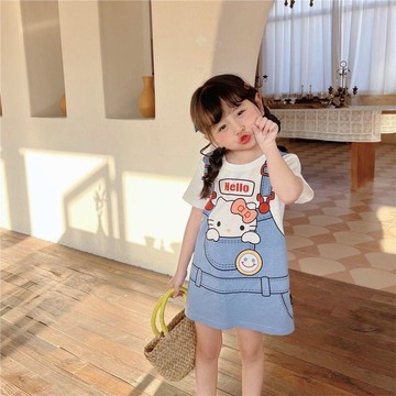 ✨全網最低價☜桃園出貨✨女童連衣裙2023夏季新款可愛女孩洋氣卡通印花寬鬆短袖T恤裙子潮