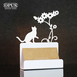 OPUS 歐式鐵藝名片座/名片架/商務名片盒(貓咪_優雅白)