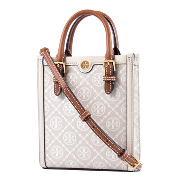 TORY BURCH 專櫃款 T MONOGRAM 緹花LOGO手提斜背小方包-象牙米