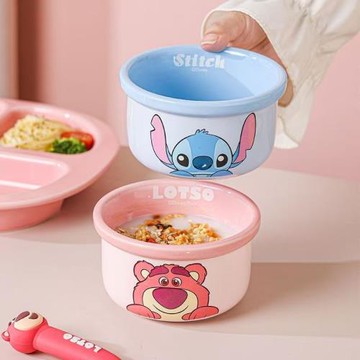 迪士尼正版草莓熊史迪仔特別好看的米飯碗釉下彩家用小號陶瓷湯碗