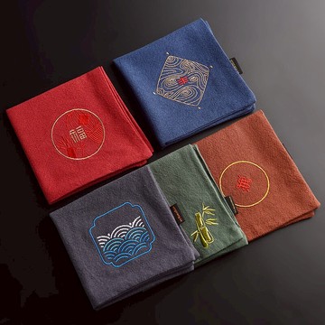 棉麻刺繡茶巾禪意茶布毛巾抹布吸水加厚茶道臺復古功夫茶具中國風