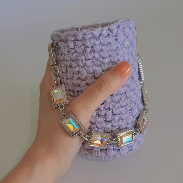 D.HOUSE原創編織 shell杯星巴克適用斜跨手提保溫水杯套 千金仙紫