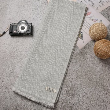 【窄版】喀什米爾羊毛圍巾 細山形紋灰色 脖圍 手工機織