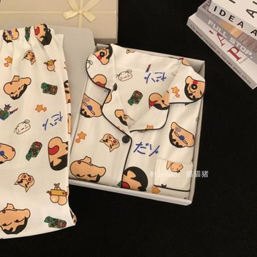 卡通蠟筆小新純棉情侶睡衣男女春秋冬長袖套裝寬松學生家居服薄款