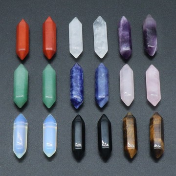 KJ--1063--水晶半寶石雙頭尖六角錐切面小柱子8X31mm diy配飾批發