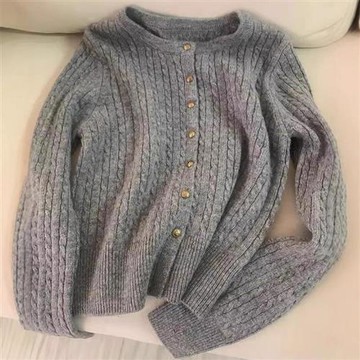 【米蘭精品】現貨+預購 100%羊毛衣針織外套發熱衣長袖保暖內搭加絨寬鬆大碼休閒-圓領灰麻花女外套74nc14