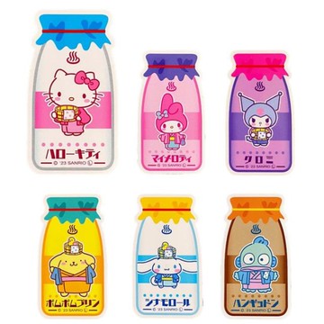 小禮堂 三麗鷗 牛奶瓶造型大貼紙 (溫泉之旅) Kitty 美樂蒂 布丁狗