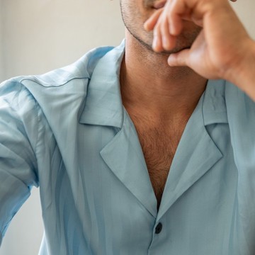 隱世島嶼 奧地利蘭精Tencel布料短袖居家男士套裝-冰川藍