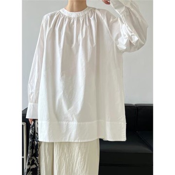 法式襯衫女春季2025新款韓系寬松慵懶風上衣氣質高級感圓領襯衣