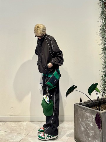 Piping Line String Track Pants [Black]