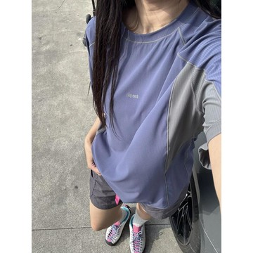 藍莓紫戶外運動速乾衣短袖男女夏網眼透氣正肩t恤山系風防曬裝運動短袖大尺碼短袖運動衣速乾衣