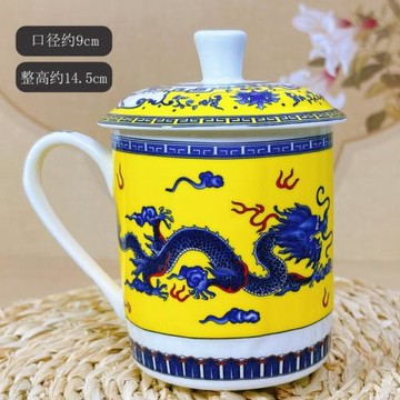 景德鎮青花瓷中式復古陶瓷杯大容量陶瓷辦公杯子家用帶蓋霸王水杯