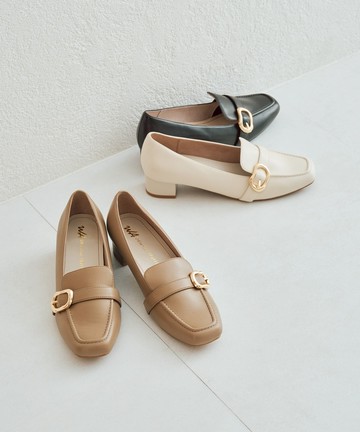 洗鍊金釦皮帶低跟樂福鞋  (52113)