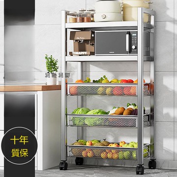 304不銹鋼廚房置物架菜籃多層移動落地蔬菜儲物家用微波爐收納架 c8141