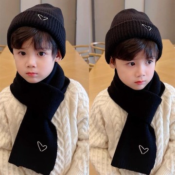 艾米戀 兒童帽子 圍巾兩件套 愛心毛線套裝 休閒秋冬保暖 中大童男童女童 針織