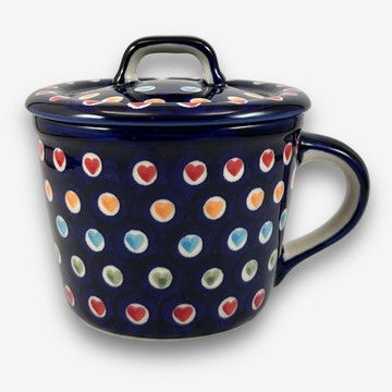 波蘭手繪手工陶-有蓋杯 馬克杯 400ml 文青彩心系列 設計師款