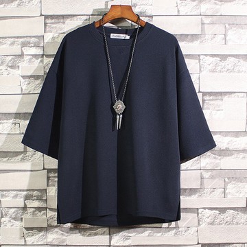 BL日系復古潮流潮牌純色短袖T恤男ins寬松五分袖學生韓版七分袖潮