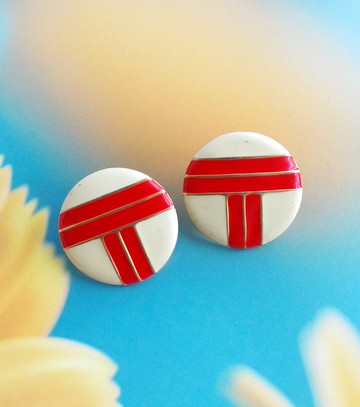 Vintage Jewelry 西洋古董飾品 復古 簡約 紅白琺瑯  針式耳環