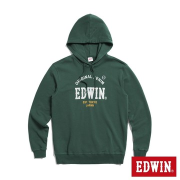 EDWIN 男裝 大英文字徽章長袖連帽T恤 (墨綠色)