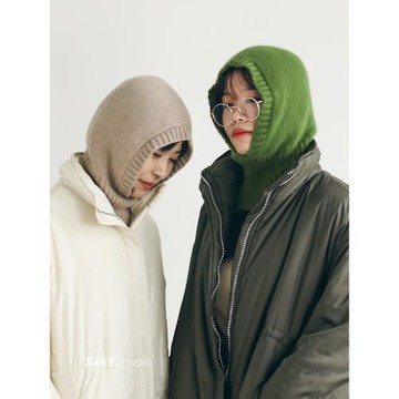 印計谷羽浣熊絨巴拉克拉法帽女冬季羊毛針織護耳保暖包頭帽毛線帽