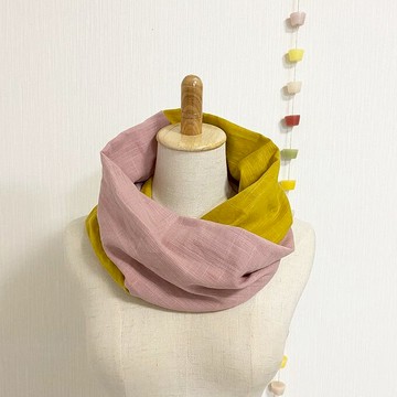 日本製造 柔軟春夏 snood 雙色煙熏粉紅芥末黃
