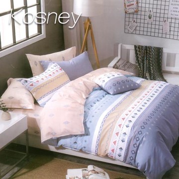 KOSNEY  德莉亞藍  頂級100%精梳純棉雙人床包被套組