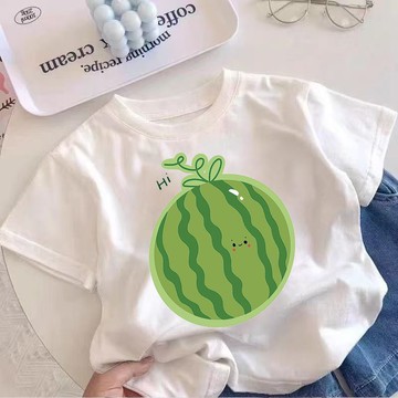 水果西瓜短袖潮半袖洋氣卡通兒童女童薄款中大童休閒新款中可上衣男童短袖短袖短袖T恤上衣短袖兒童T恤夏季短袖上衣T恤男女