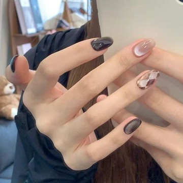 ➕摩登超好賣💅純手工穿戴甲秋冬氣質菱格玻璃珠貓眼高級感顯白簡約百搭日常美甲短款美甲0605