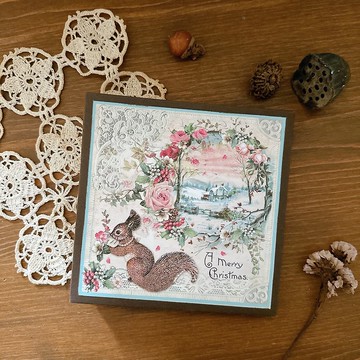 【精裝手縫書-冬季松鼠】  方形本/手帳/日誌/送禮