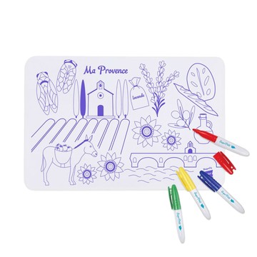 Super Petit 矽膠彩繪餐墊 附4色彩色筆 MINI 幼童塗鴉 可彎曲折疊 清潔後可重複上色  普羅旺斯  1組
