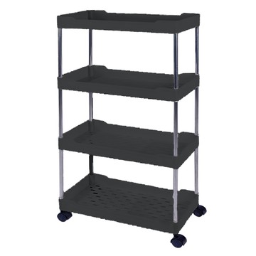 德利生活 縫隙多功能附輪四層置物架 小號 黑色  1個