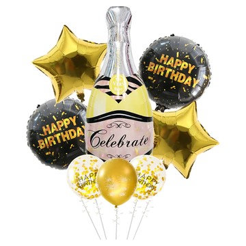 酒瓶生日套組-金色氣球裝飾 慶祝生日派對用品  黑金  1組