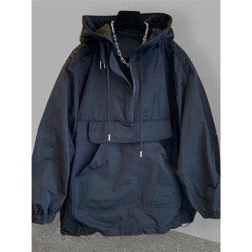 潮牌口袋工裝拼接設計感連帽防曬服外套男薄款潮流寬松沖鋒衣風衣