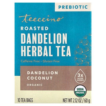 Teeccino, 有機烘焙草本茶，蒲公英椰子，無咖啡萃取，10 包茶包，2.12 盎司（60 克）