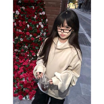 小尼力純色原創美式套頭連帽衛衣男女boxy版型復古高街上衣外套