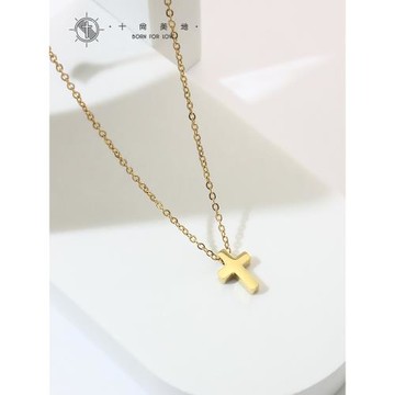 十尚美地蒙福 小十字架吊墜女玫瑰金簡約項鏈短款鎖骨鏈三色飾品
