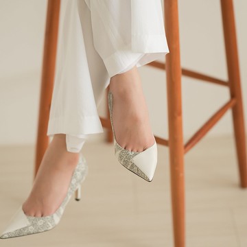 角狀拼接-歐美風尖頭細高跟-黑白紋色