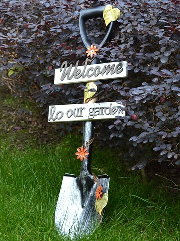戶外庭院創意花園別墅幼兒園鐵鍬welcome歡迎牌園藝裝飾造景插牌