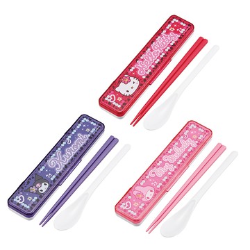 百科良品 日本製 三麗鷗 凱蒂貓 美樂蒂 酷洛米 閃耀鑽石 環保筷子+湯匙組 18CM(日本境內版)