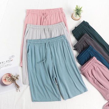 夏天莫代爾睡褲女短褲寬松冰絲涼爽大碼可外穿運動休閑家居褲中褲