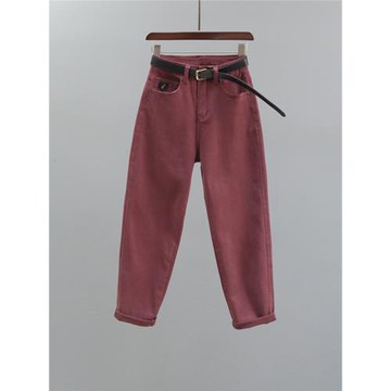 高腰哈倫牛仔褲女2025春秋新款歐貨酒紅色寬松休閑老爹蘿卜褲顯瘦