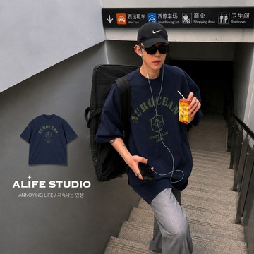 【ALIFE】美式 Aurocean 破舊 油墨 印花 短T 百搭 男女款 情侶 韓國 韓系 短袖 夏天 #43i