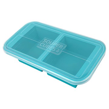 SOUPER CUBES 多功能食品級矽膠保鮮盒 2格 附透明上蓋 可堆疊  湖水綠  29.5 x 14.5 x 6.4cm  1個
