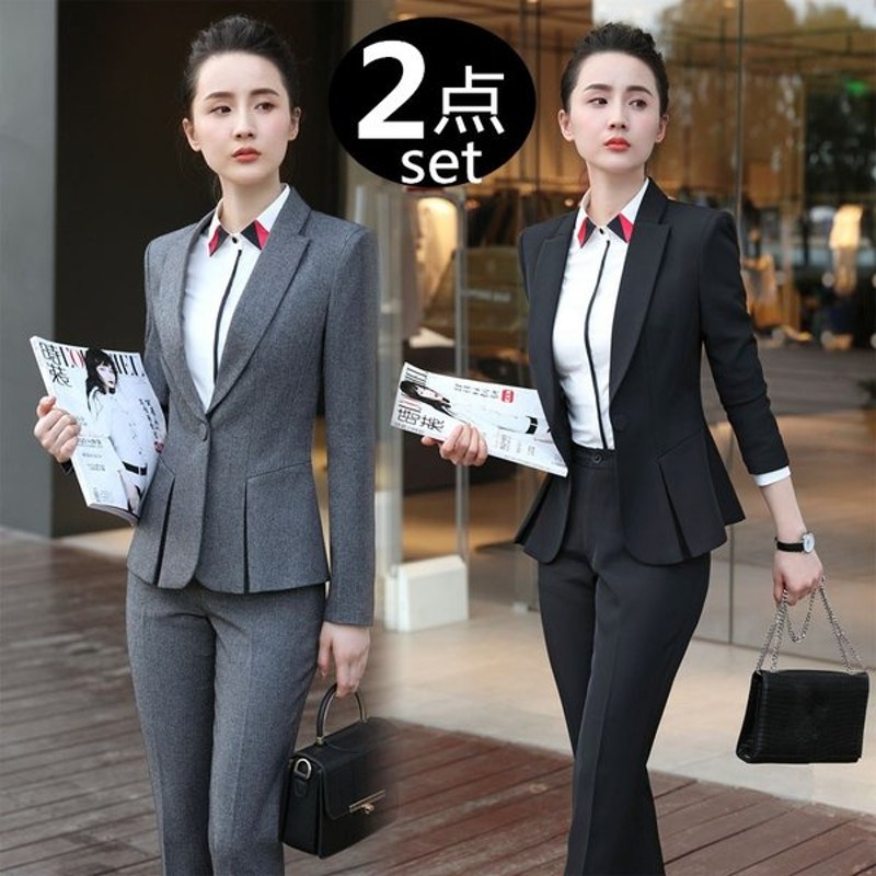 2点セット 代 30代 40代の女性 スーツ レディース 通勤 オフィス 制服 長袖ジャケット 卒業式 服 母 パンツスーツ ブラック グレー スーツ ママ フォーマル 通販 Lineポイント最大get Lineショッピング